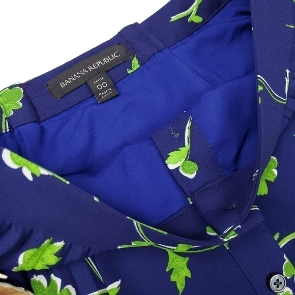 Banana Republic Navy Lime Floral Button Front Side Pleated Skirt Size 00… - Picture 7 of 10